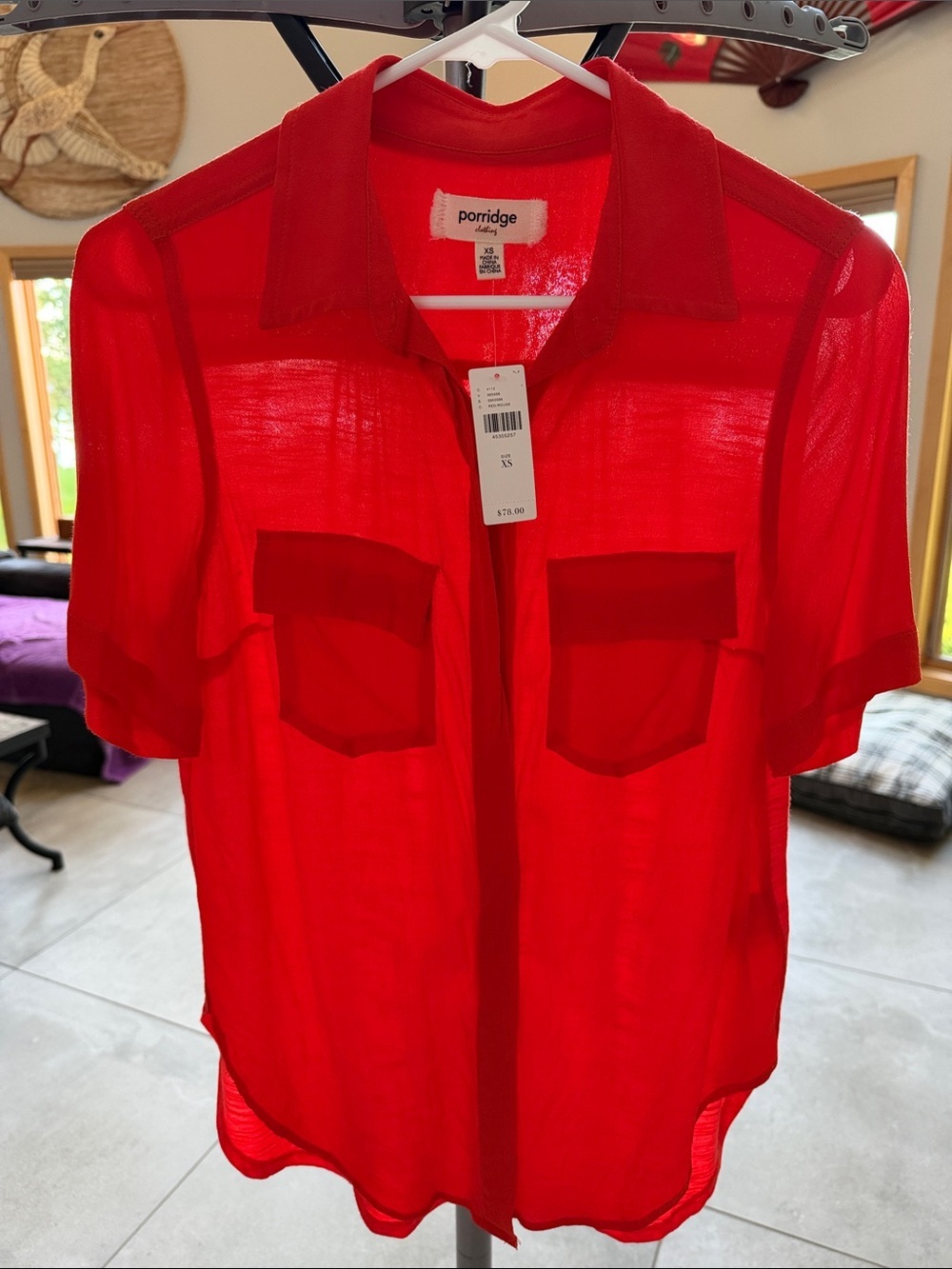 NWT Anthropologie Porridge Short Sleeve Shirt in Bright Orange Red - size XS